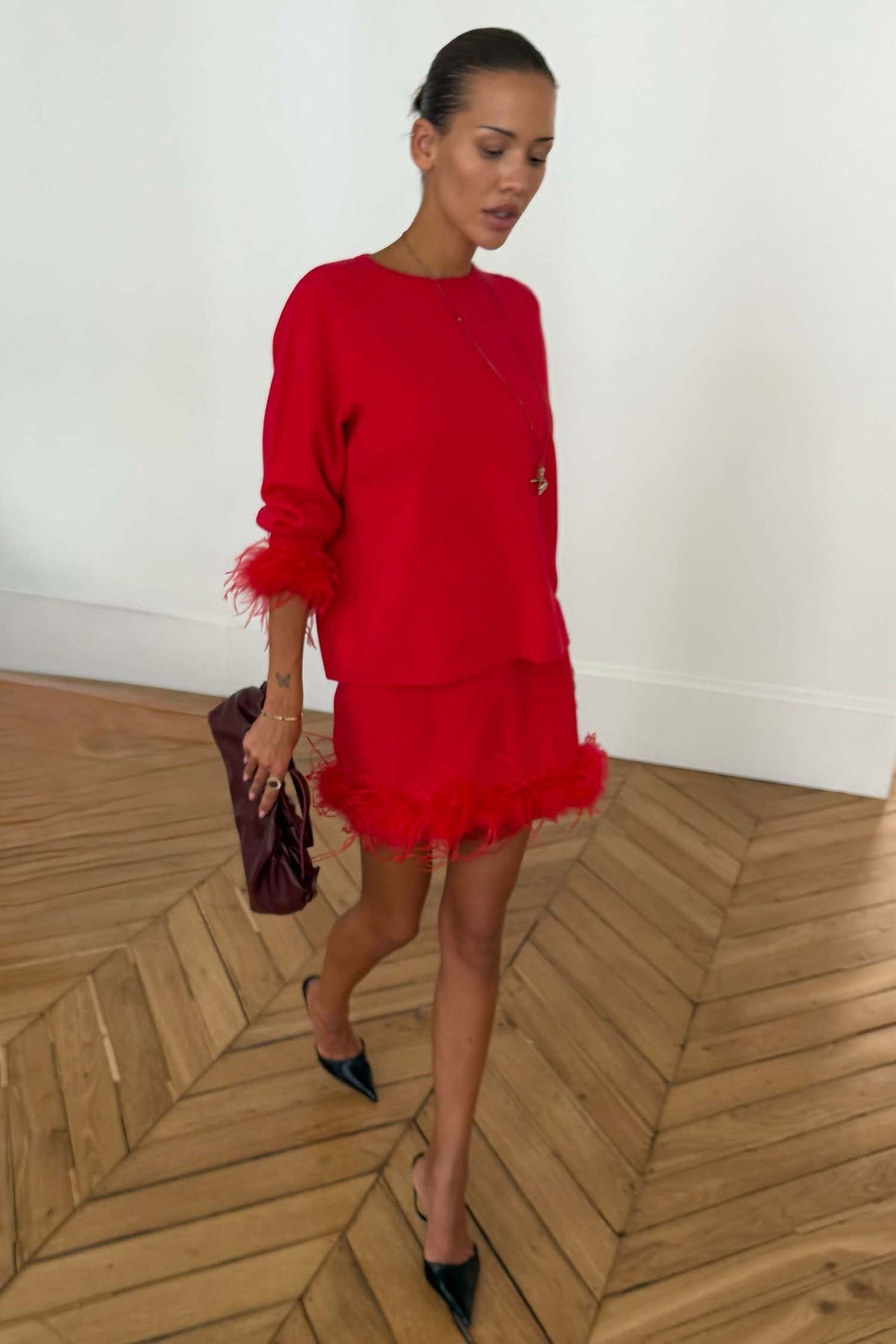 Buy NFD - NFD Red Feather Mini Skirt by Never Fully Dressed - at Hamish + Grace
