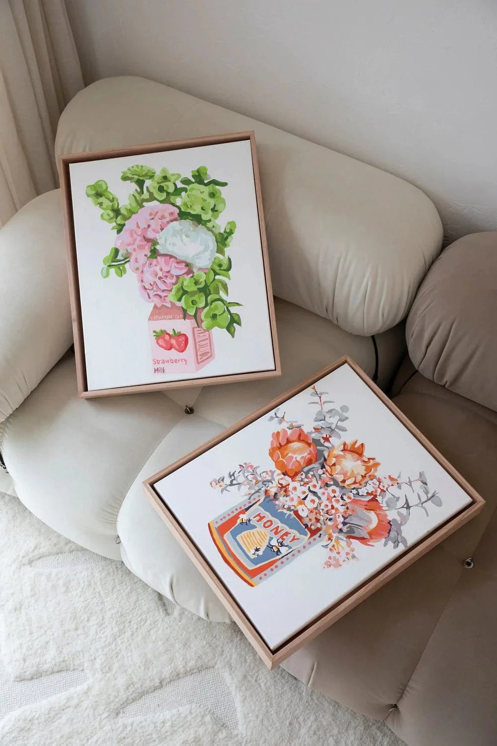 Paint By Frida Homewares Paint like Frida - Strawberry Milk Large Framed Canvas