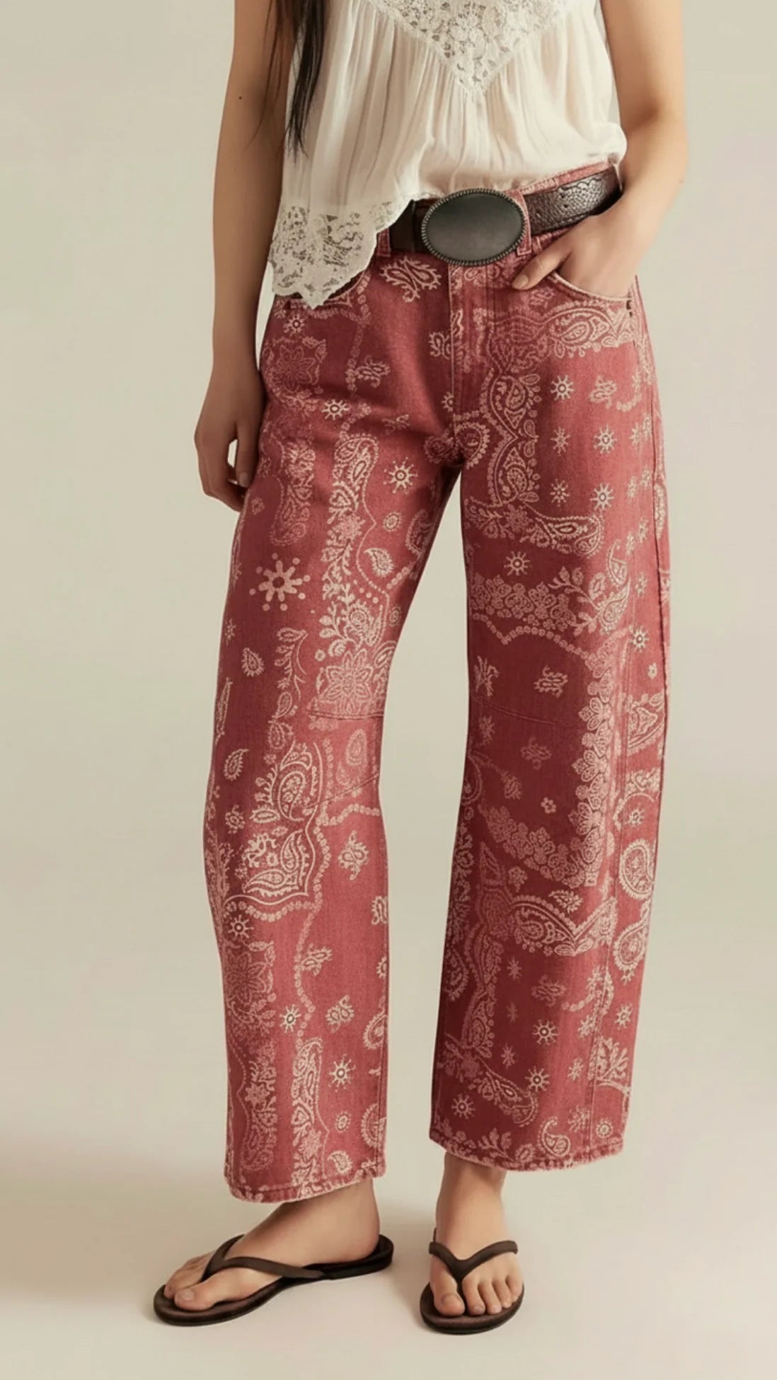 Buy Paisley Bandana Barrel Jean - Rust by Hamish + Grace - at Hamish + Grace