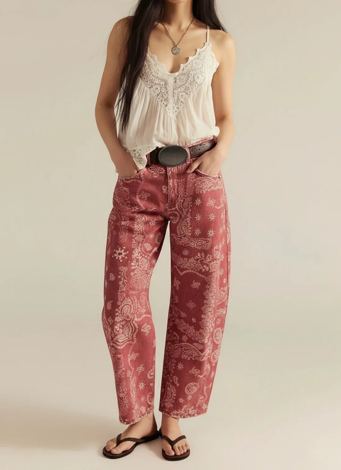 Buy Paisley Bandana Barrel Jean - Rust by Hamish + Grace - at Hamish + Grace