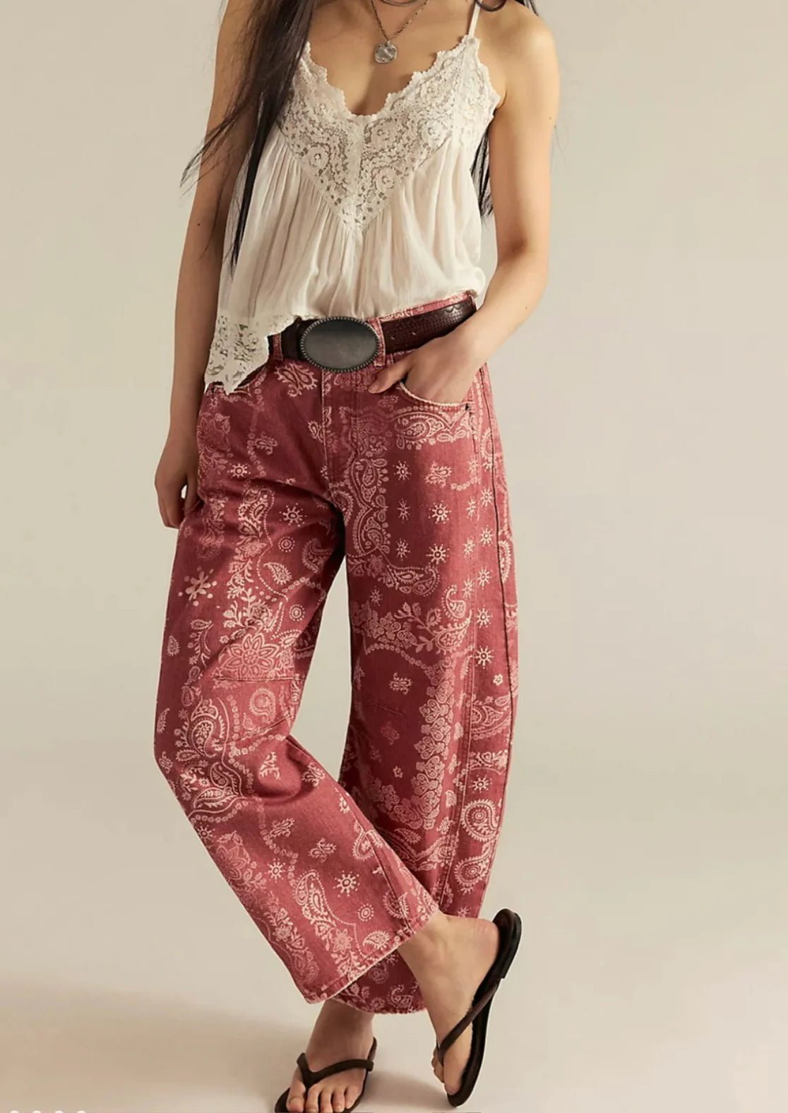 Buy Paisley Bandana Barrel Jean - Rust by Hamish + Grace - at Hamish + Grace