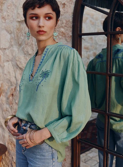 Buy PALMIER BLOUSE - MINT by Marie Louise de Monterrey - at Hamish & Grace