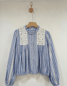 Buy Smaibulin - Amalfi Lace Patchwork Stripe Blouse - Blue/White by Smaibulin - at Hamish + Grace