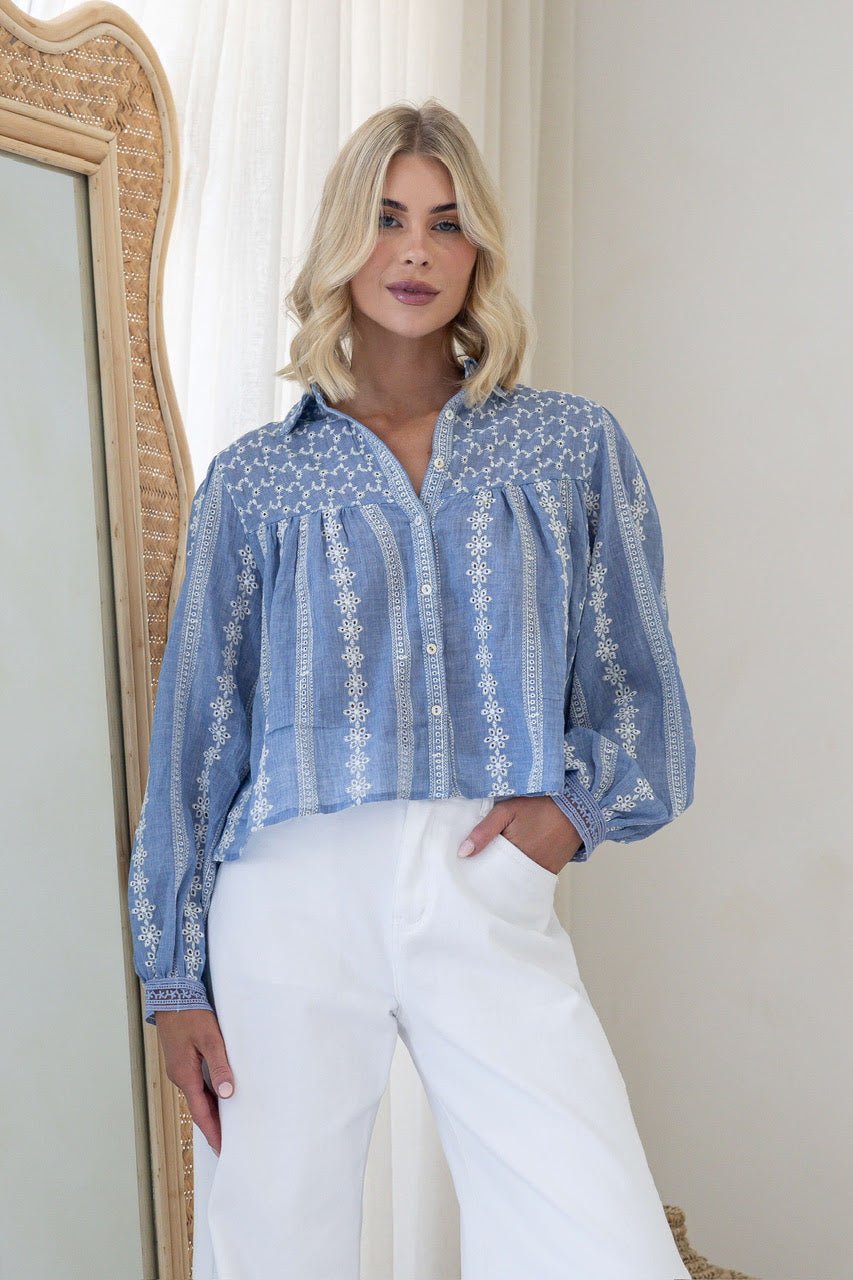Buy Smaibulin - Cropped Embroidered Cotton Blouse by Smaibulin - at Hamish + Grace