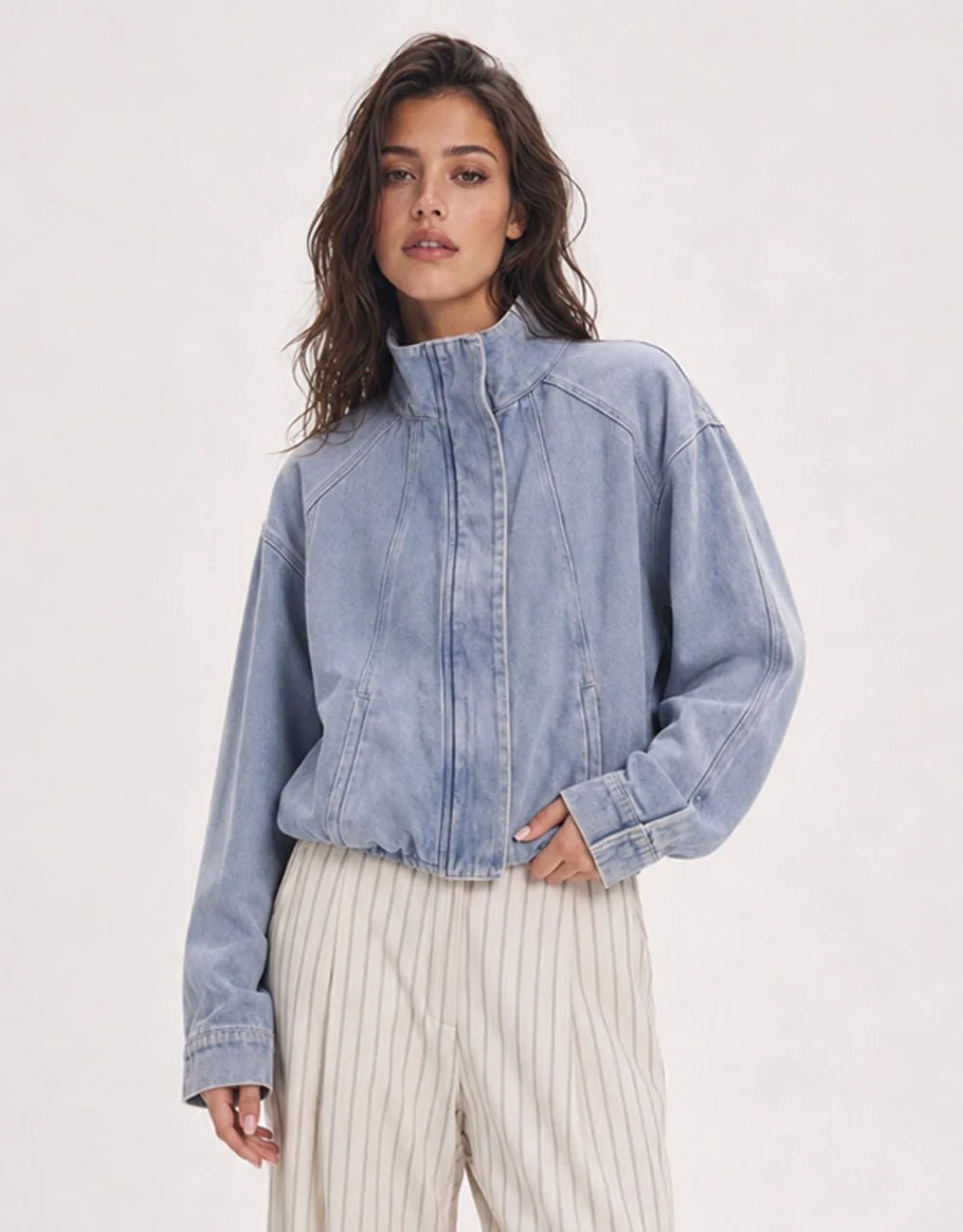 Buy Snaibulin - Denim Bomber Jacket - Light Wash Denim by Smaibulin - at Hamish + Grace