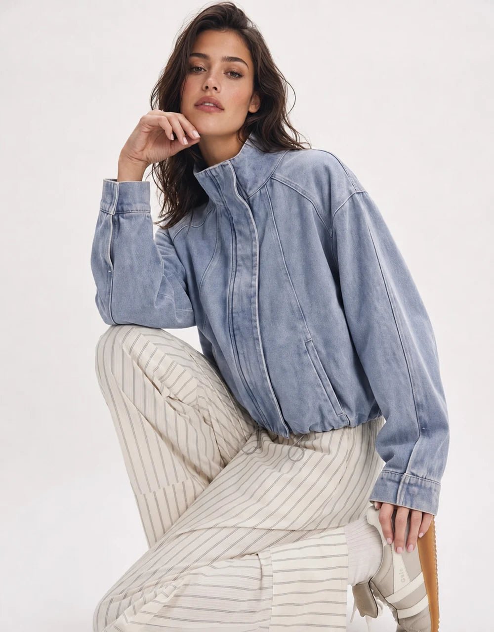 Buy Snaibulin - Denim Bomber Jacket - Light Wash Denim by Smaibulin - at Hamish + Grace
