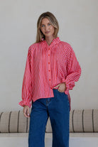 Buy Sorrento Pintuck front detail button blouse - Pink/Red by 132 Fashion - at Hamish + Grace