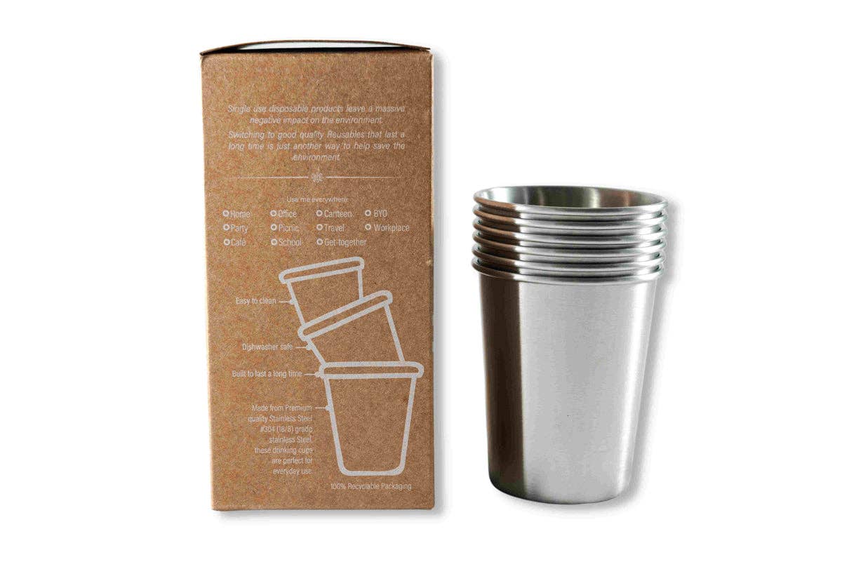 Buy Stainless Steel Reusable Cups | 6 Pack (230ml)  by Goodly Gosh - at Hamish + Grace