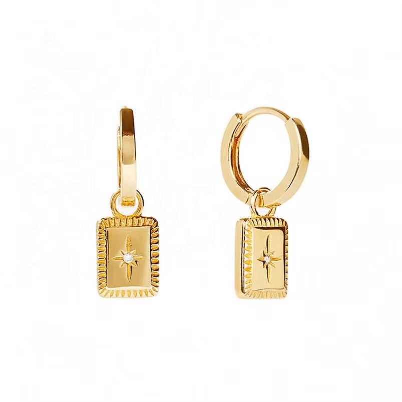 Buy Starbust Crystal Tile Huggie Earring - 14ct Gold by Hamish + Grace - at Hamish + Grace