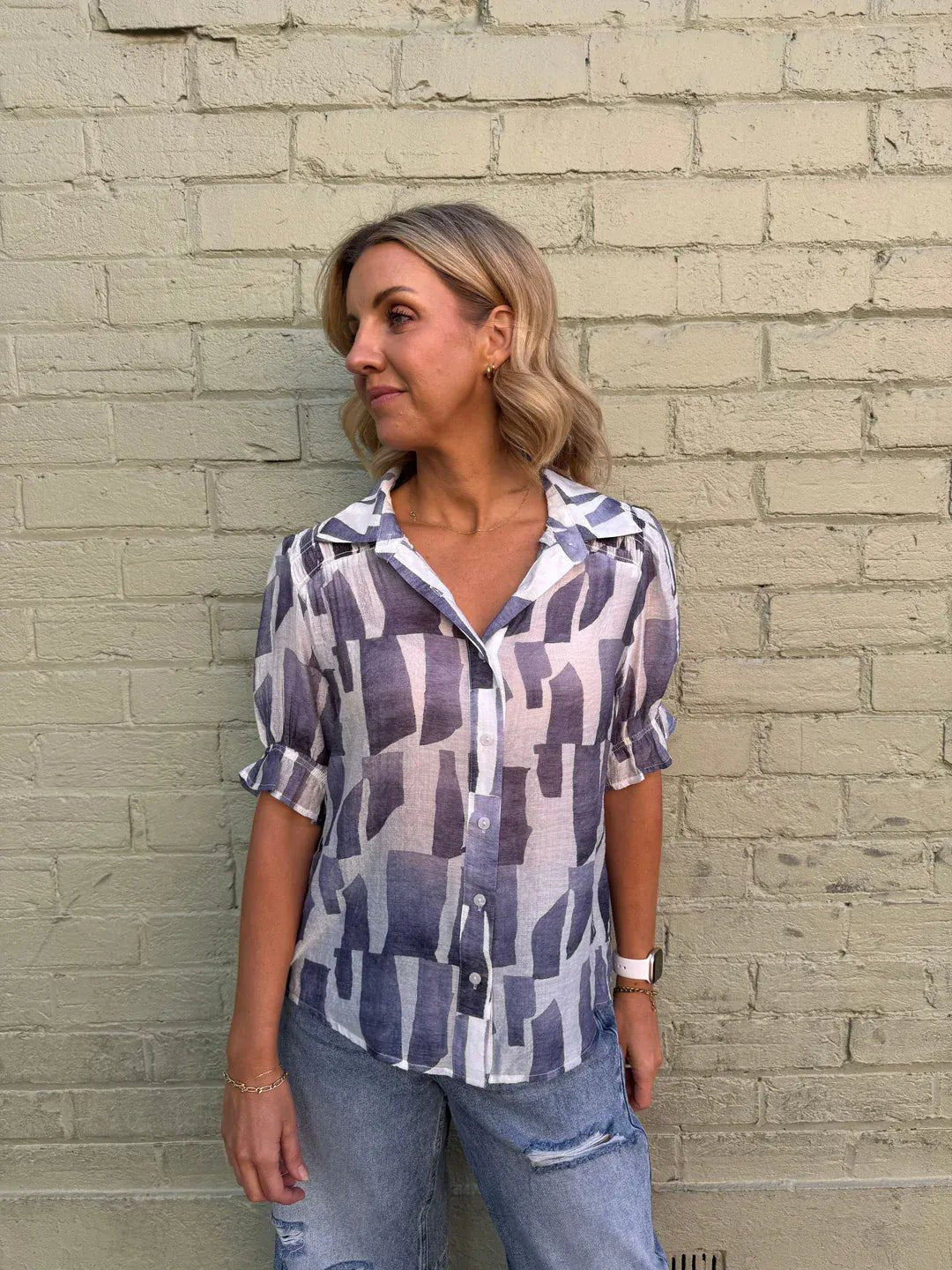 Buy Sunny Girl - Atelier Print Shirt - Blue by Sunny Girl - at Hamish + Grace