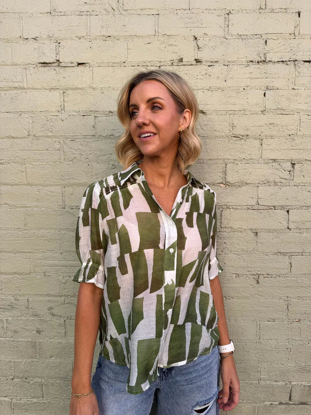 Buy Sunny Girl - Atelier Print Shirt - Green by Sunny Girl - at Hamish + Grace