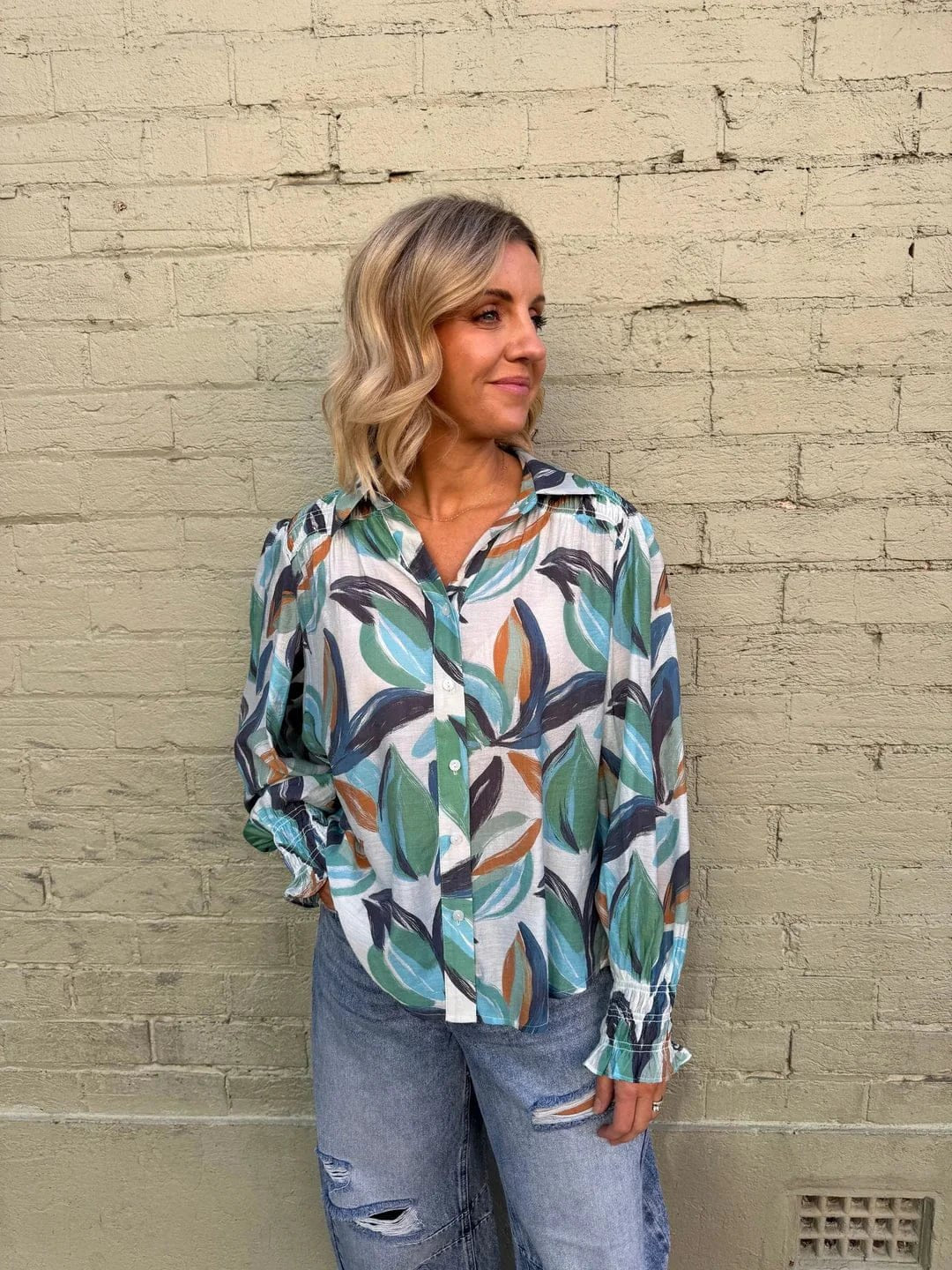 Buy Sunny Girl - Autum Floral Print Shirt - Blue by Sunny Girl - at Hamish + Grace