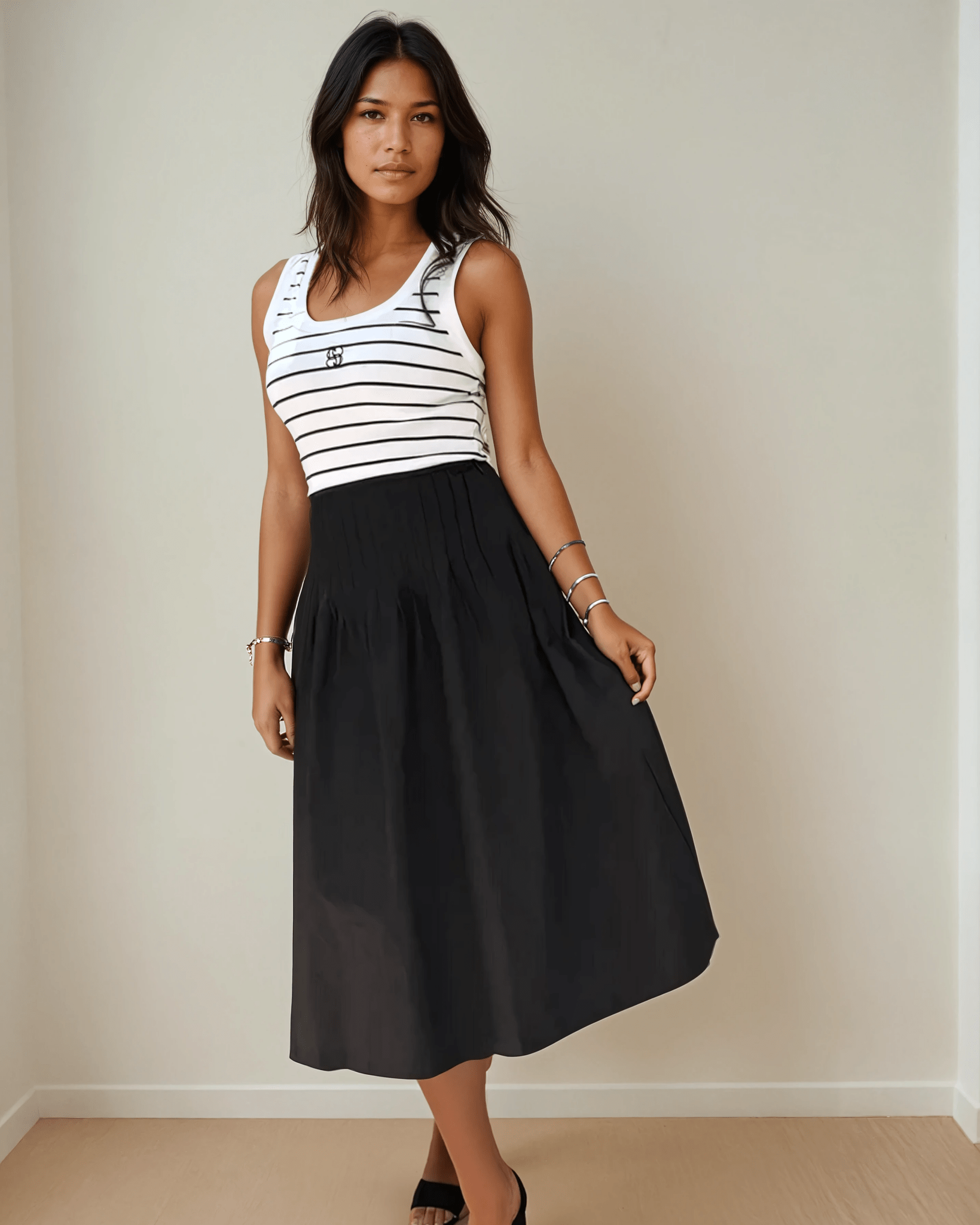 Buy Sunny Girl - Black Shirred Skirt - 140886A by Sunny Girl - at Hamish & Grace