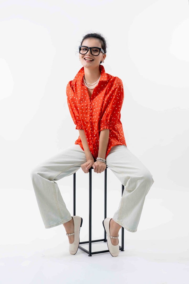 Sunny Girl Fashion 122239A  - Sunnygirl - Heart Print Shirt - Red