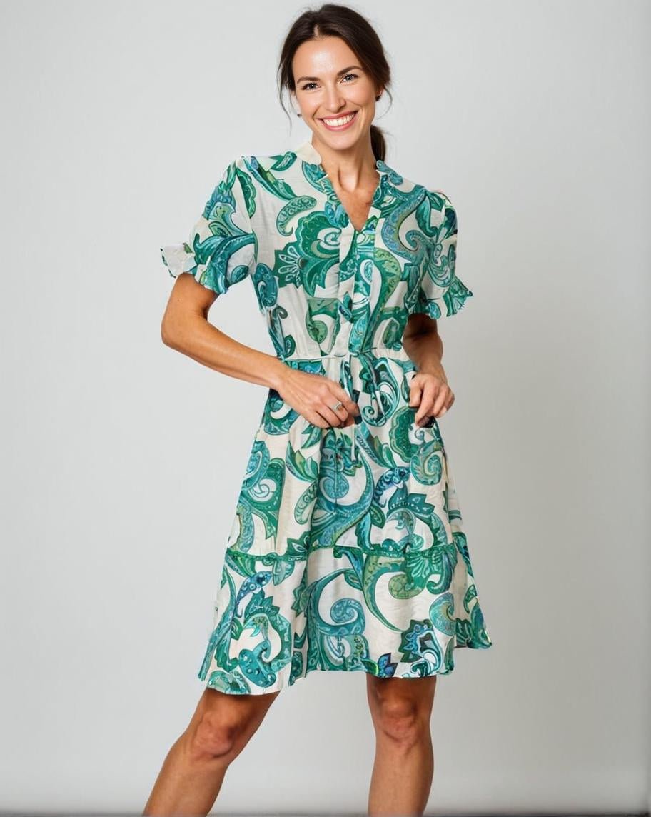 Buy Sunny Girl - Katrina Green Paisley Dress by Sunny Girl - at Hamish & Grace