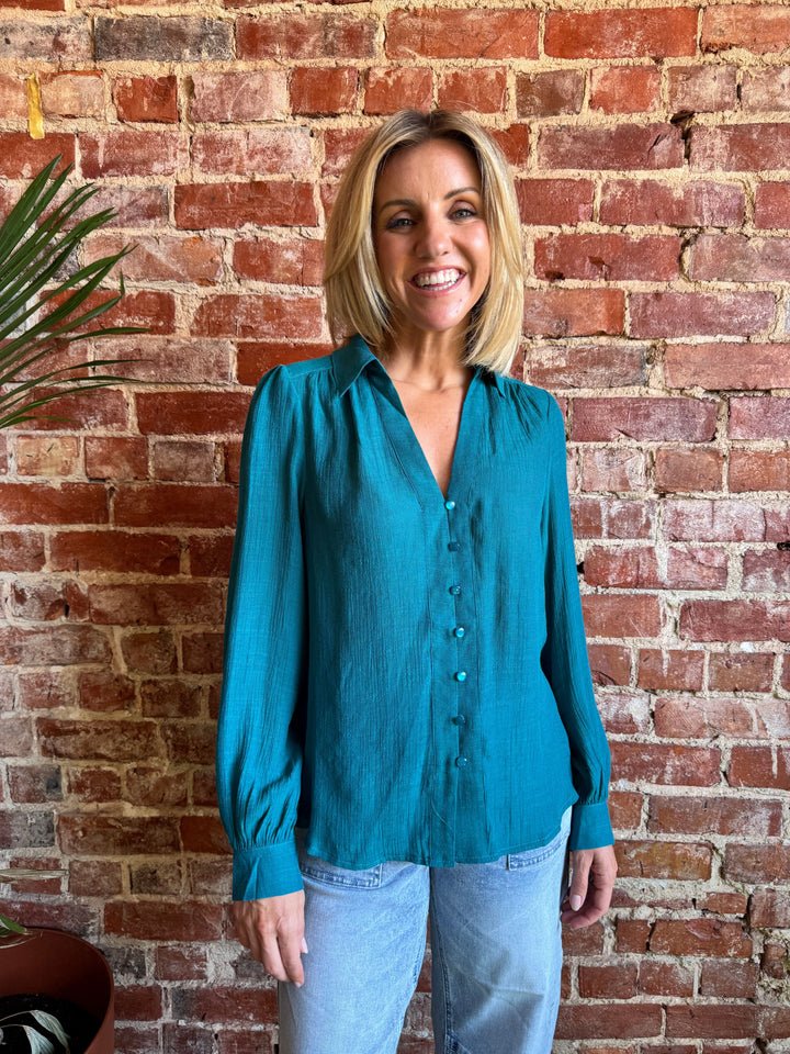 Buy Sunny Girl Teal Shirt | Women’s Relaxed Floral Blouse Australia by Sunny Girl - at Hamish + Grace