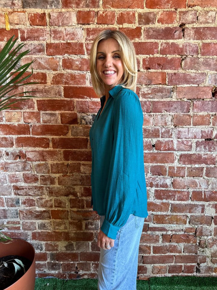 Buy Sunny Girl Teal Shirt | Women’s Relaxed Floral Blouse Australia by Sunny Girl - at Hamish + Grace