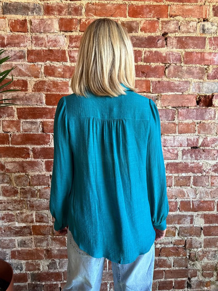 Buy Sunny Girl Teal Shirt | Women’s Relaxed Floral Blouse Australia by Sunny Girl - at Hamish + Grace