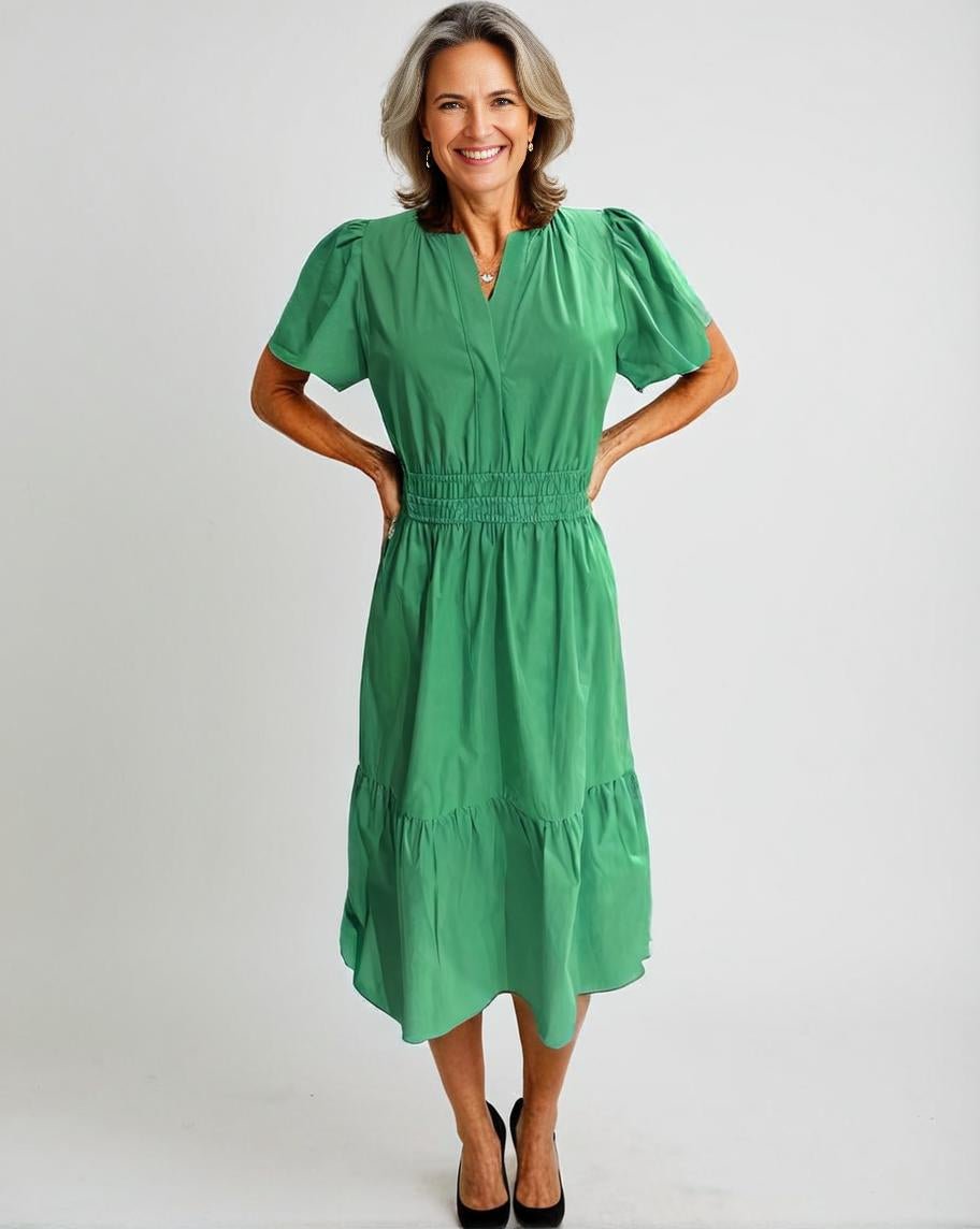 Buy Tahlia Green Cotton Summer Midi Dress by Sunnygirl - at Hamish & Grace