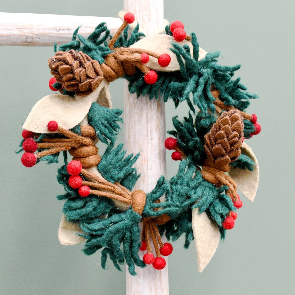 Buy Tara Treasures - Felt Christmas Pine Cones and Holly Berries Wreath by Tara Teasures - at Hamish + Grace