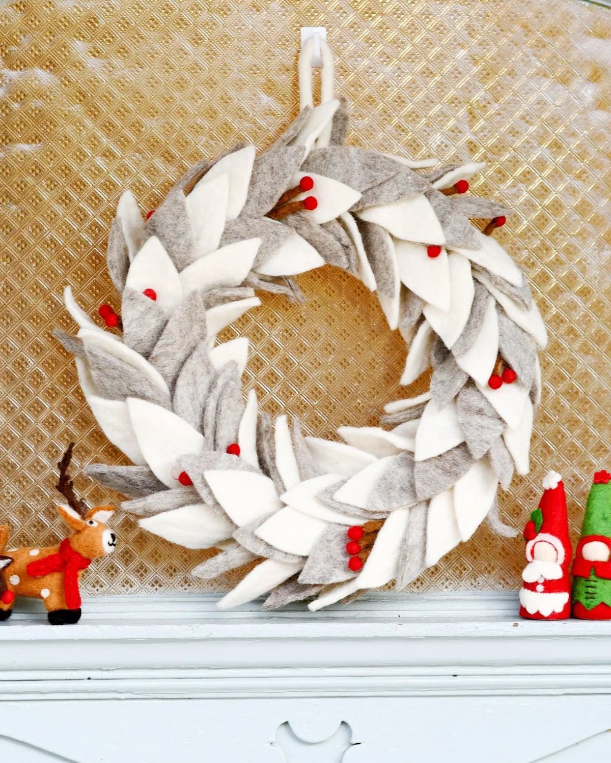 Buy Tara Treasures - Felt Frosted Grey and White Leaves Wreath by Tara Teasures - at Hamish + Grace