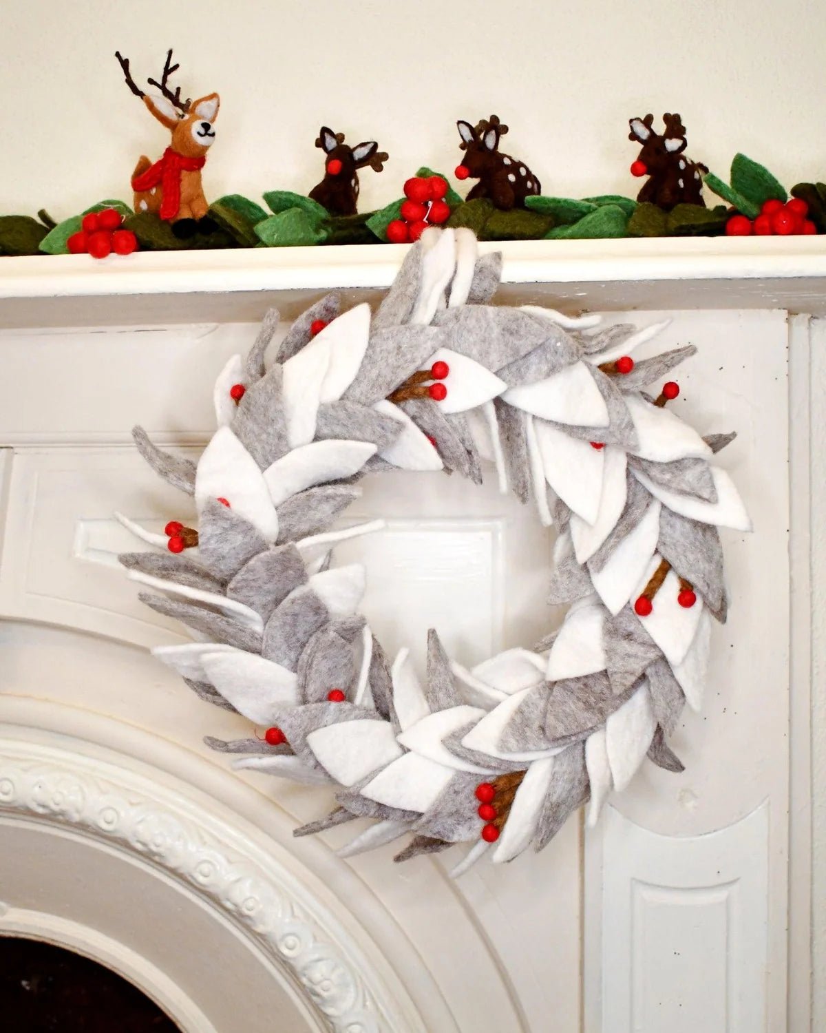 Buy Tara Treasures - Felt Frosted Grey and White Leaves Wreath by Tara Teasures - at Hamish + Grace