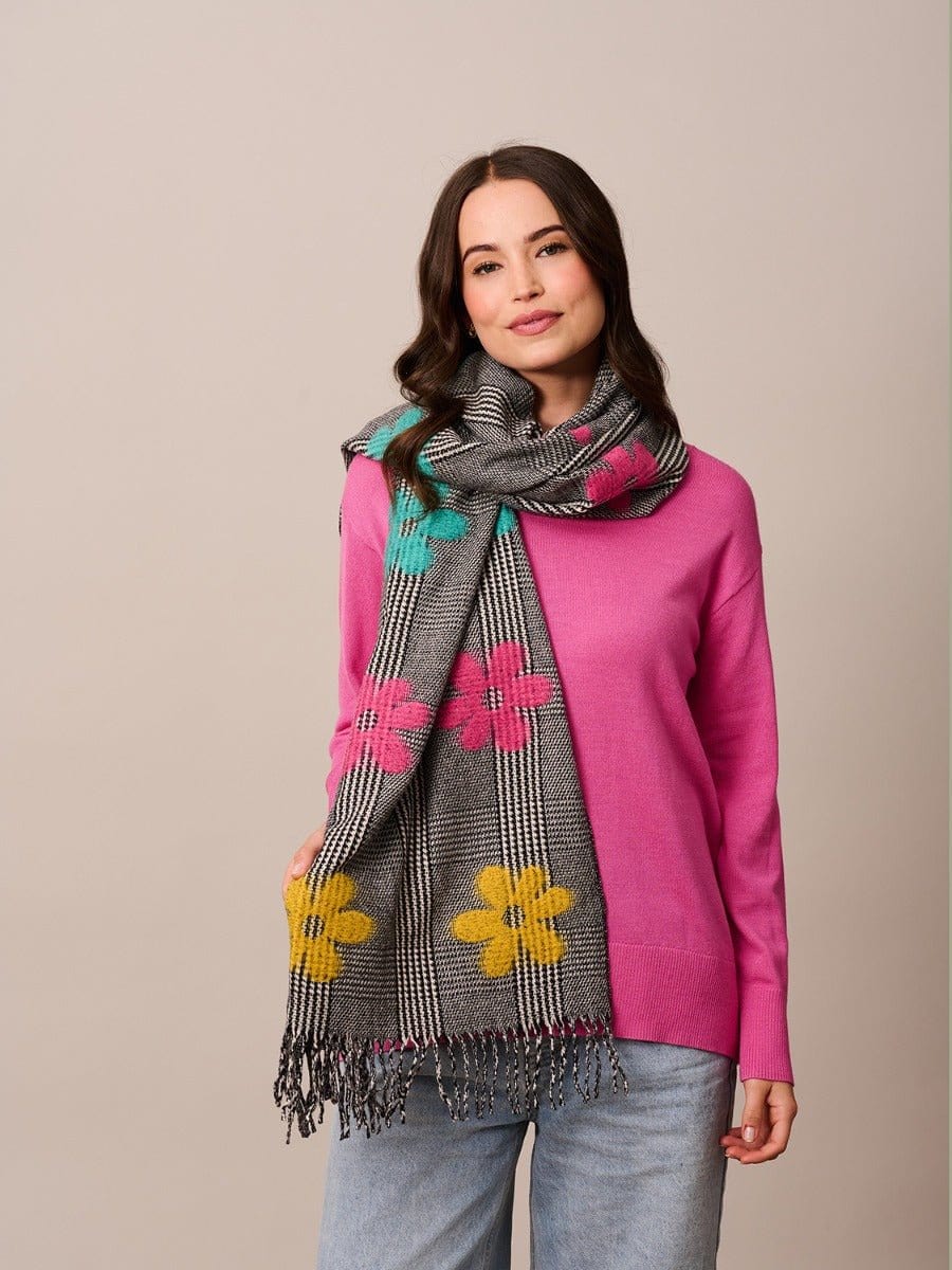 Tiger Tree Fashion Black Check Bright Daisy Pop Scarf