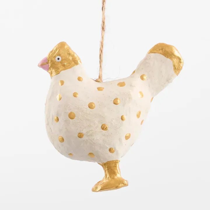 Buy Velvet and Vixen - Mache Gold Spotty Chicken Tree Decoration by Velvet + Vixen - at Hamish + Grace