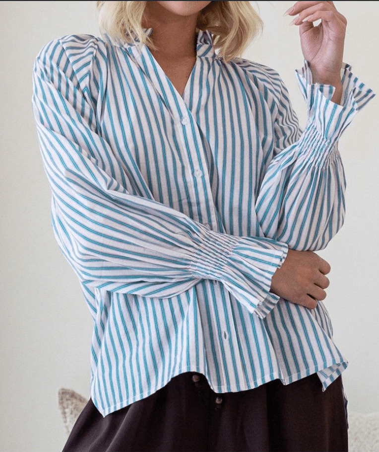Buy White Poetry - Sorrento Pintuck front detail button blouse - Blush/Green by White Poetry - at Hamish + Grace