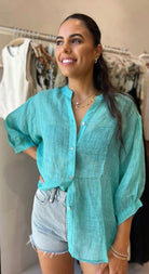 Buy Worthier The Label - Button Back Linen Shirt - Aqua by Worthier - at Hamish + Grace