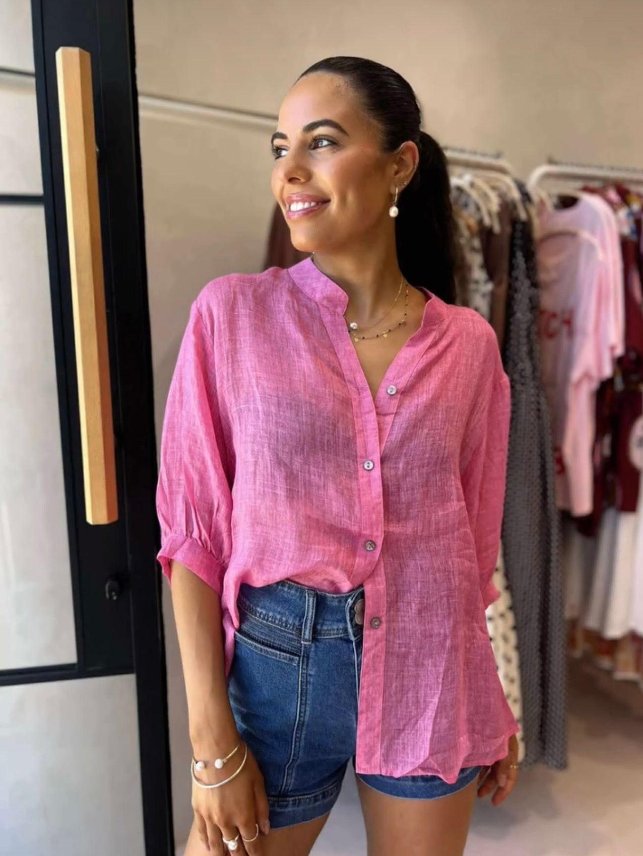 Buy Worthier The Label - Button Back Linen Shirt - Hot Pink by Worthier - at Hamish + Grace