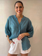 Buy Worthier The Label - Button Back Linen Shirt - Teal by Worthier - at Hamish + Grace