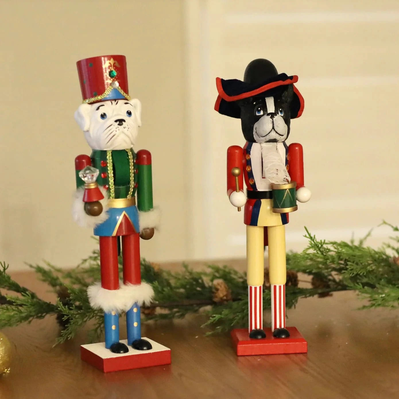 Xmas & Co Gifts Wooden Black Bulldog Nutcracker - with Drums 38cm