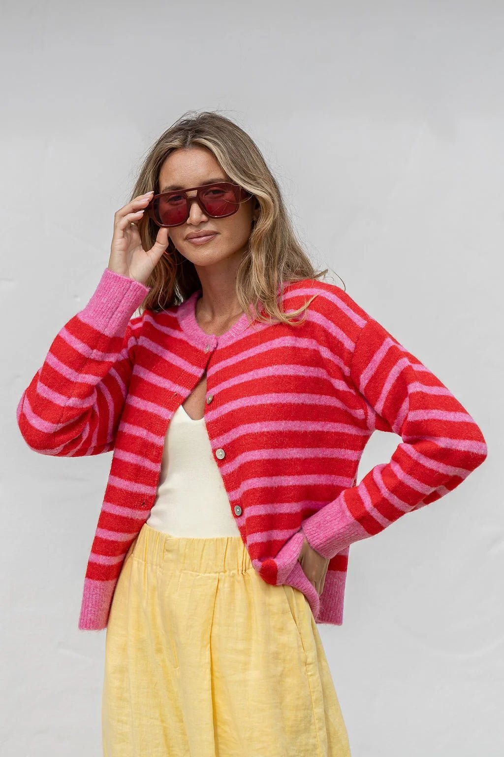 Buy Zara Button Cardi - Red/Pink by Hamish + Grace - at Hamish + Grace