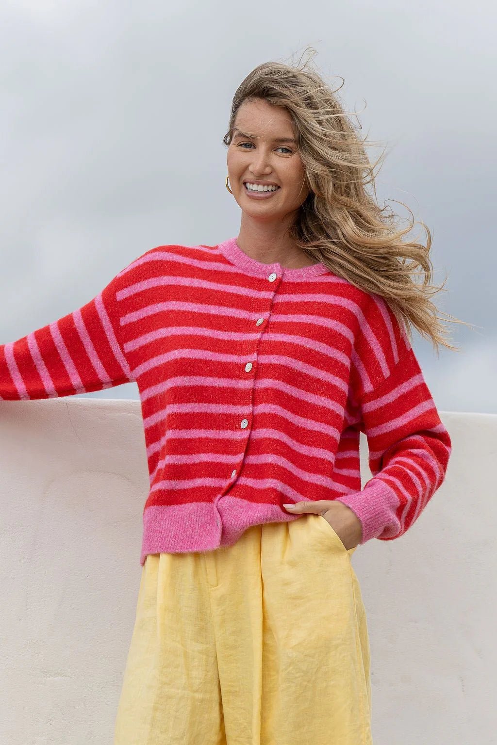 Buy Zara Button Cardi - Red/Pink by Hamish + Grace - at Hamish + Grace