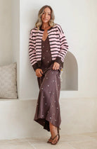 Buy Zara Cardi - Pink/Choc Stripe by Hamish + Grace - at Hamish + Grace