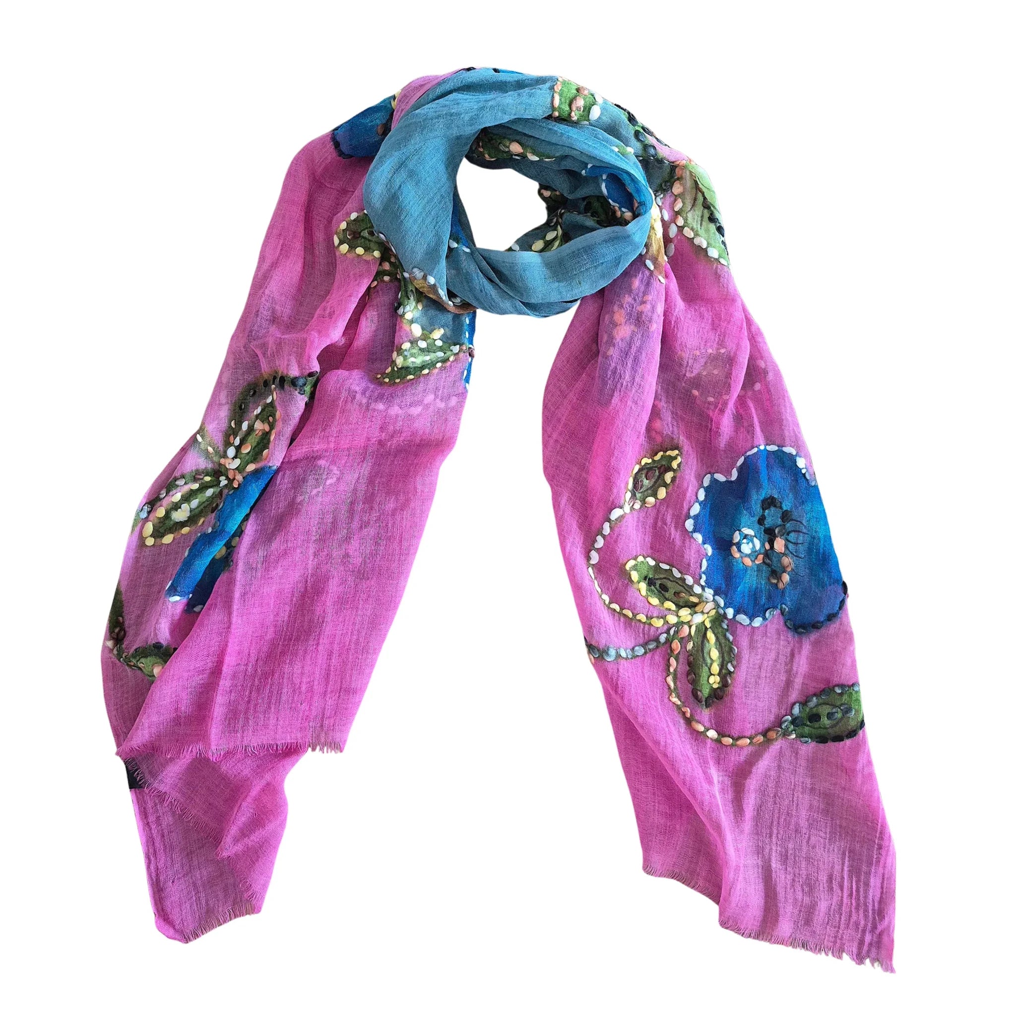 Buy Zoda | Hot Pink Hand Embroidered 100% Wool Scarf by Zoda - at Hamish + Grace