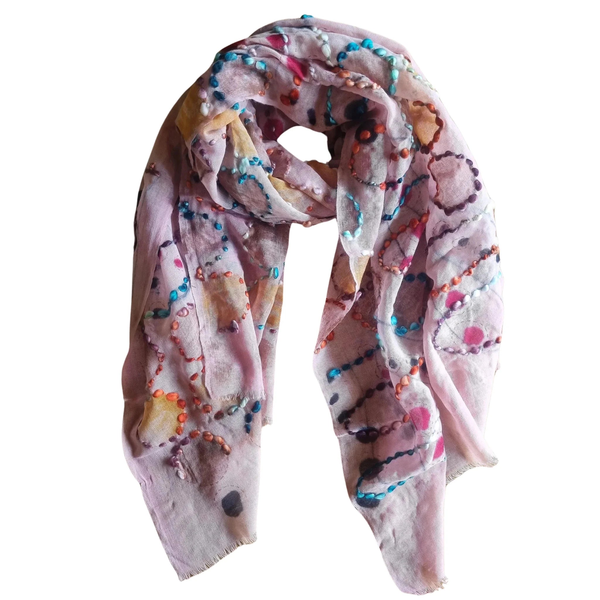 Buy Zoda | Pale Pink Hand Embroidered 100% Wool Scarf by Zoda - at Hamish + Grace