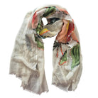 Buy Zoda | White Floral Hand Embroidered 100% Wool Scarf by Zoda - at Hamish + Grace