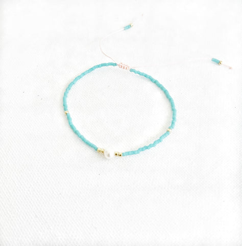 Palma Australia - Beaded Turquoise and Pearl Adjustable Bracelet